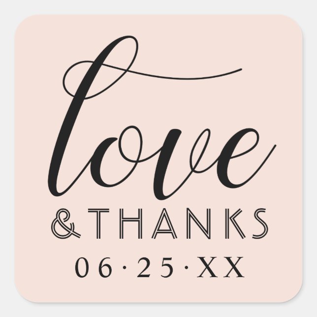 Sticker Carré Amour et Merci Modern Blush et Mariage noir (Devant)