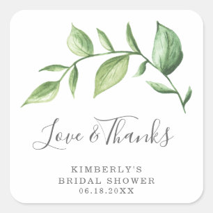 Sticker Carré Amour et Merci Rustic Greenery Fête des mariées