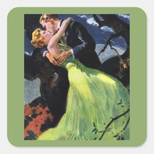 Sticker Carré Amour et romance vintage, baiser romantique