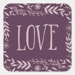 Sticker Carré Amour floral rustique   Violet  