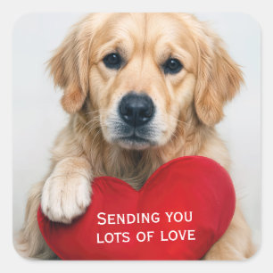 Sticker Carré Amour Golden Retriever Avec un Coussin en forme de