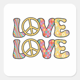 Sticker Carré Amour hippie rétro