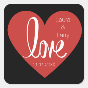 Sticker Carré Amour moderne Rouge Noir Noir Mariage Faveur Envel