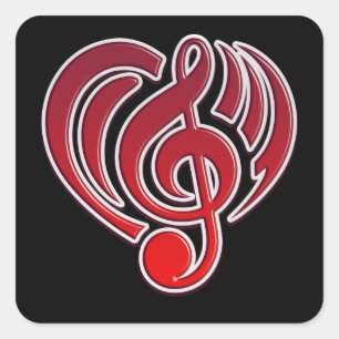 Sticker Carré Amour Musical Vibrations Rouge Musique Note DJ