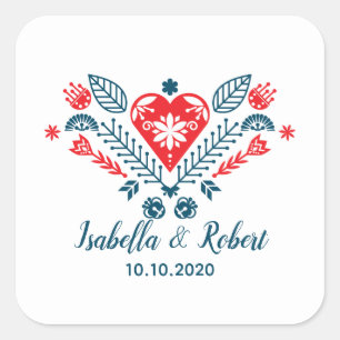Sticker Carré Amour nordique en rouge et bleu MARIAGE