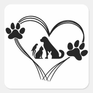 Sticker Carré Amour Pattes d'animaux de compagnie 