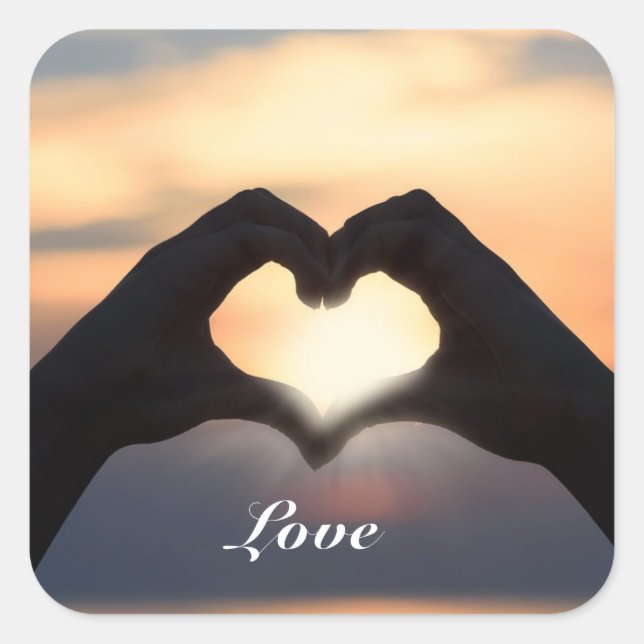 Sticker Carré Amour Texte Personnalisé Mains Forme Coeur Twiligh (Devant)