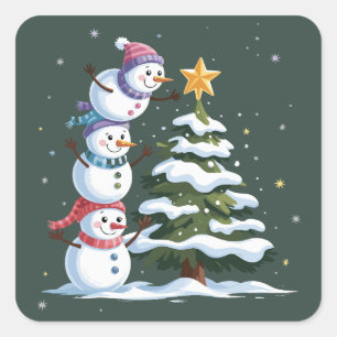 Sticker Carré Amoureux de bonhomme de neige de Noël Arbre Xmas F