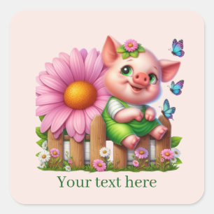 Sticker Carré Amoureux de cochons mignons personnalisables