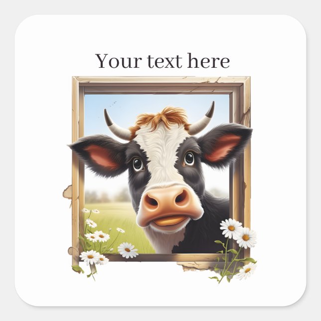 Sticker Carré Amoureux de la vache drôle personnalisable (Devant)