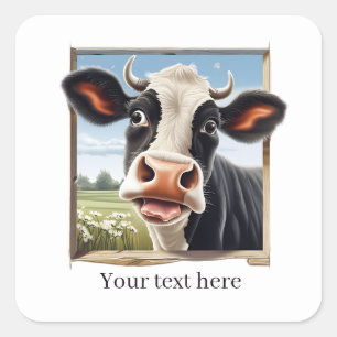 Sticker Carré Amoureux de la vache drôle personnalisable
