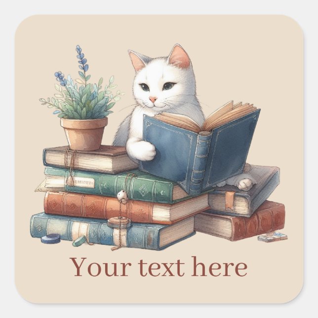 Sticker Carré amoureux de les chats mignons ajouter du texte (Devant)
