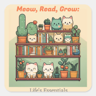 Sticker Carré Amoureux des chats & Amoureux des livres & Amoureu