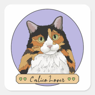 Sticker Carré Amoureux des chats Calico