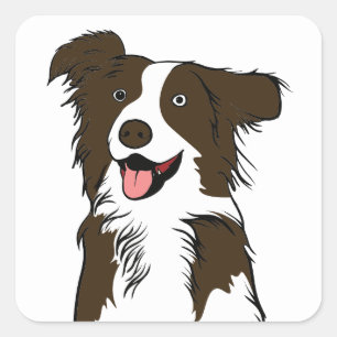 Sticker Carré Amoureux des chiens chiot Brown Bordure blanche Co