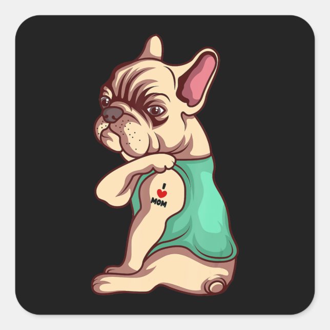 Sticker Carré Amoureux des chiens | Cool Français Bulldog I Love (Devant)
