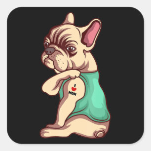 Sticker Carré Amoureux des chiens  Cool French Bulldog I Love Mo