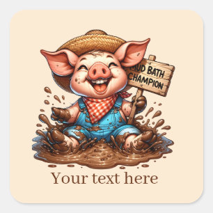 Sticker Carré Amoureux du cochon de pays amusant ajouter du text