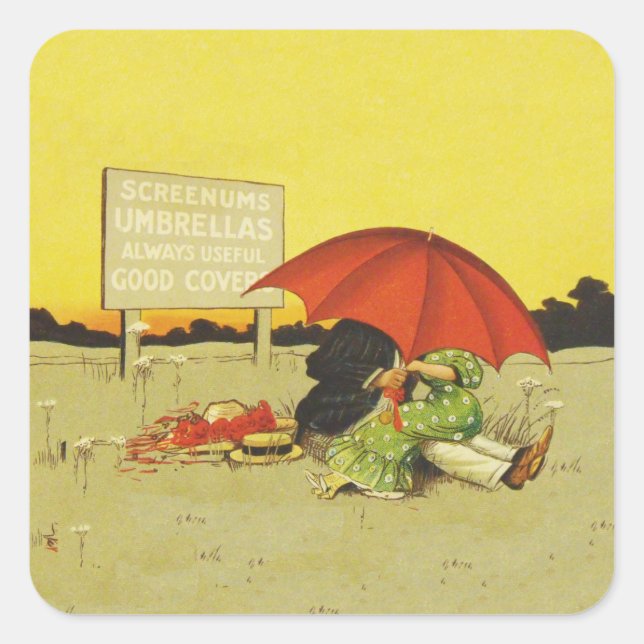 Sticker Carré Amoureux parasol vintage plage  (Devant)