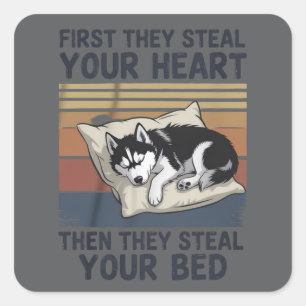 Sticker Carré Amusant Amoureux De Chien Husky Sibérien Propriéta