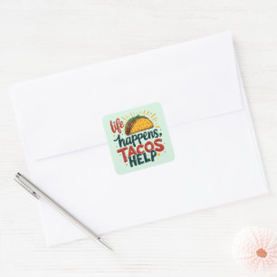 Sticker Carré Amusant Amoureux de Tacos Fête Foodie Humour Art B
