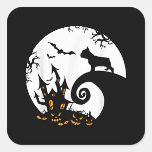 Sticker Carré Amusant Costume D'Halloween De Chien À Feu Et De L