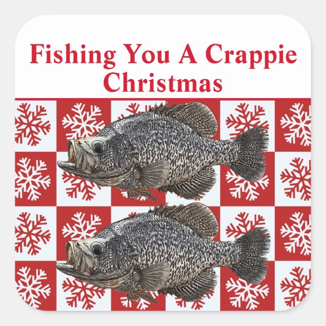 Sticker Carré Amusant Crappie Pêche Pun Joyeux Noël Personnalisé (Devant)