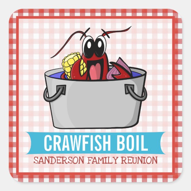 Sticker Carré Amusant Crawfish Boil Famille Réunion Fête de frui (Devant)