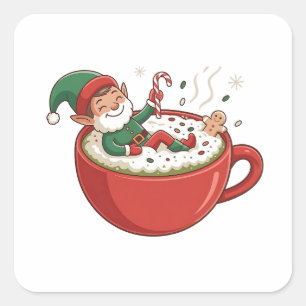 Sticker Carré Amusant Elfe prenant un bain sur Matcha Drink