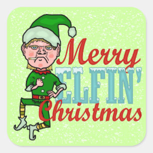 Sticker Carré Amusant Joyeux Elfin Noël Bah Humbug