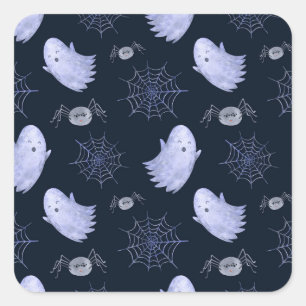 Sticker Carré Amusant Motif d'Halloween Spider Fantôme.