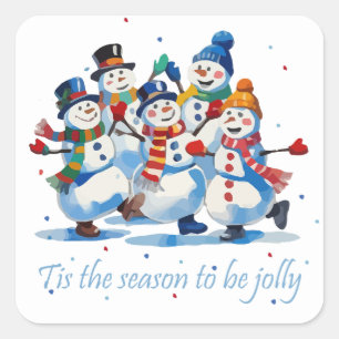 Sticker Carré Amusement de Noël Bonhommes de neige C'est la Sais