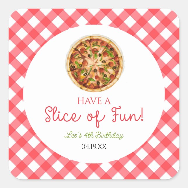 Sticker Carré Amusez-vous ! Pizza fête d'anniversaire (Devant)