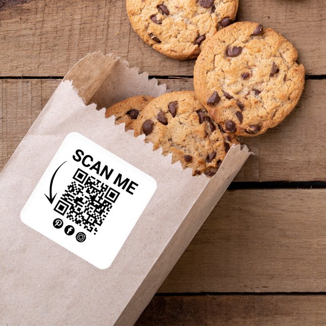 Sticker Carré Analyse du code QR de l'entreprise (Simple scan me sticker template with QR Code. )