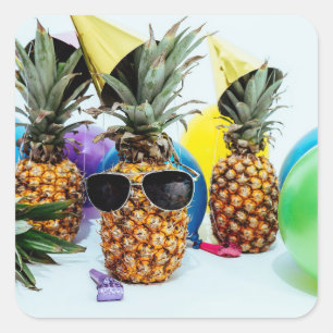 Sticker Carré Ananas cool avec lunettes de soleil