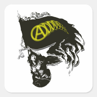 Sticker Carré Anarcho Capitaliste Drapeau Dessiné avec Lady Libe