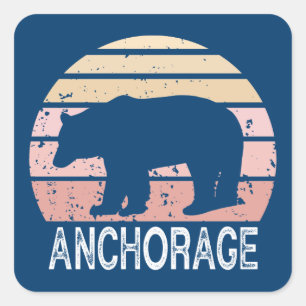 Sticker Carré Anchorage Alaska Retro Bear