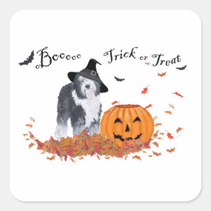 Sticker Carré Ancien chien de berger anglais Halloween