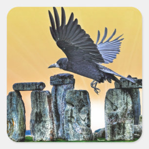 Sticker Carré Ancien Stonehenge & Rook Cadeau Corvid-lover