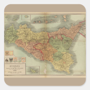 Sticker Carré Ancienne carte de la Sicile de 1900 (Sicilia carta