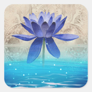 Sticker Carré Ancienne Egypte Styled Magic Blue Lotus Flower