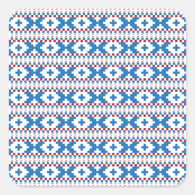 Sticker Carré Anciens signes lettons bleu, rouge, blanc art popu (Devant)