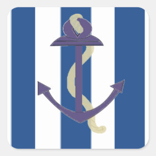 Sticker Carré Ancre bleue avec Arrière - plan rayé