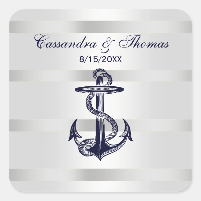 Sticker Carré Ancre Bleue de la Marine Nautique - Sceau d'envelo (Devant)