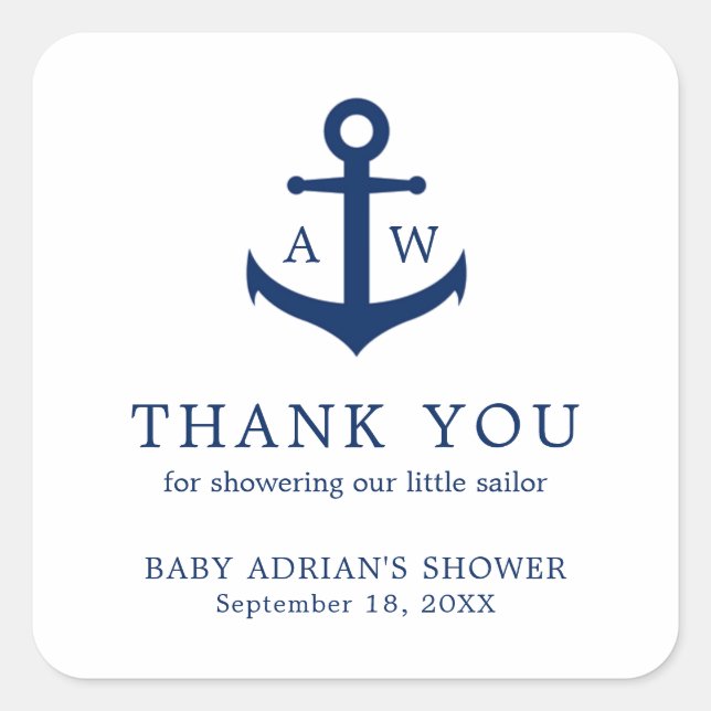 Sticker Carré Ancre bleue Marine Cute Boy Baby shower nautique (Devant)