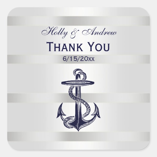 Sticker Carré Ancre Bleue marine Nautique SQ Enveloppe Seals TY (Devant)