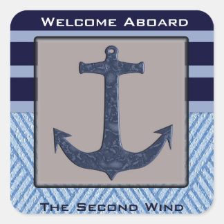 Sticker Carré Ancre de nom de bateau nautique personnalisé