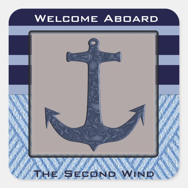 Sticker Carré Ancre de nom de bateau nautique personnalisé (Devant)
