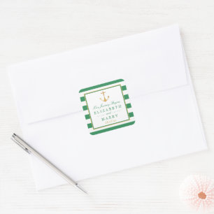 Sticker Carré Ancre d'or nautique, Sea Green et Mariage d'or
