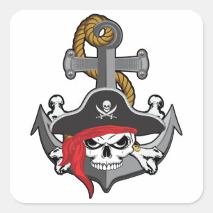 Sticker Carré Ancre du crâne pirate